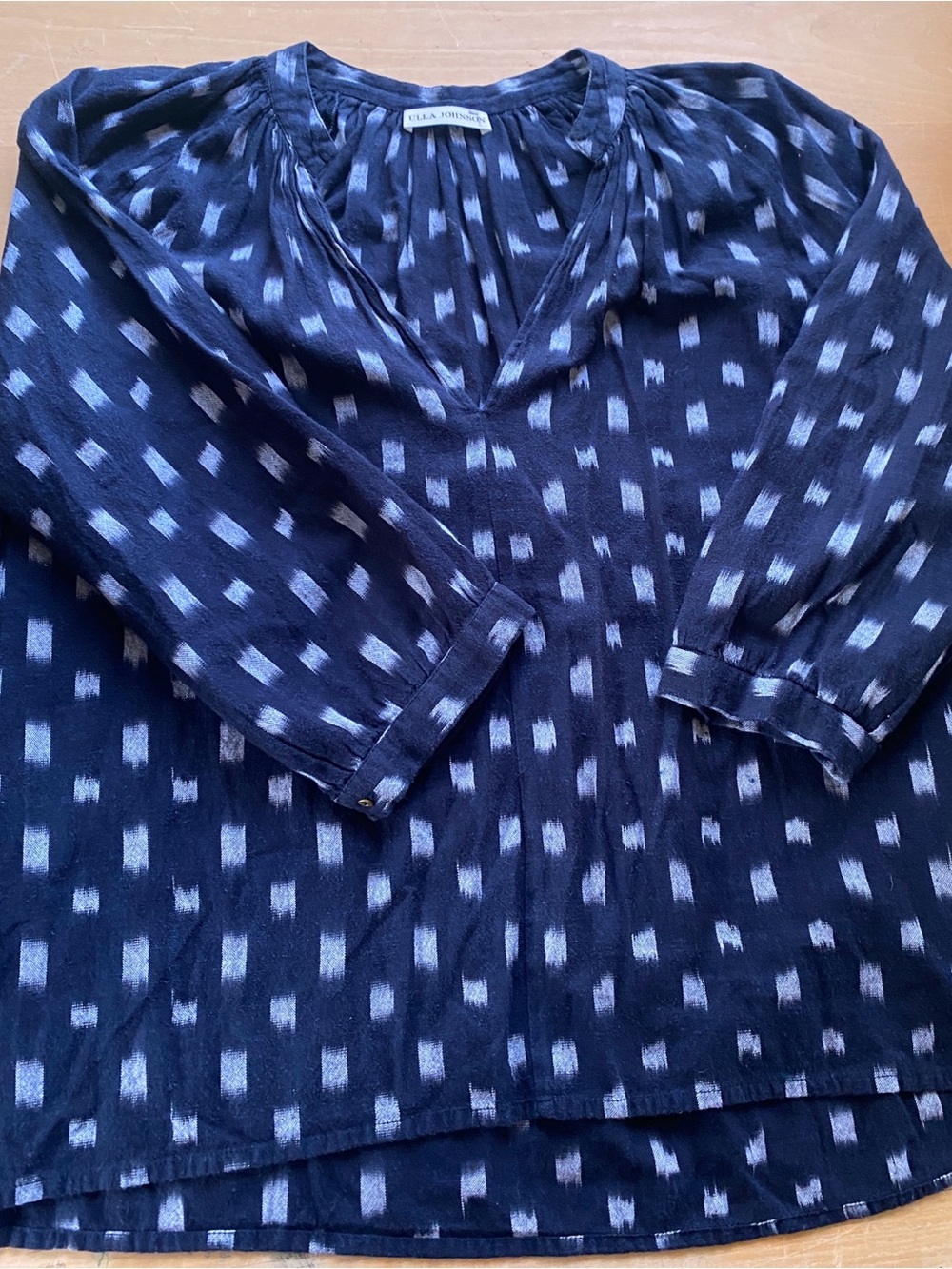 Ulla Johnson Indigo Blue Ikat Long-Sleeve Shirt 100% cotton Blouse